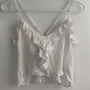 White Ruffle Crop Tank Top